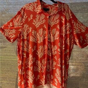 Margaritaville Orange Coral Print Button Down Shirt
